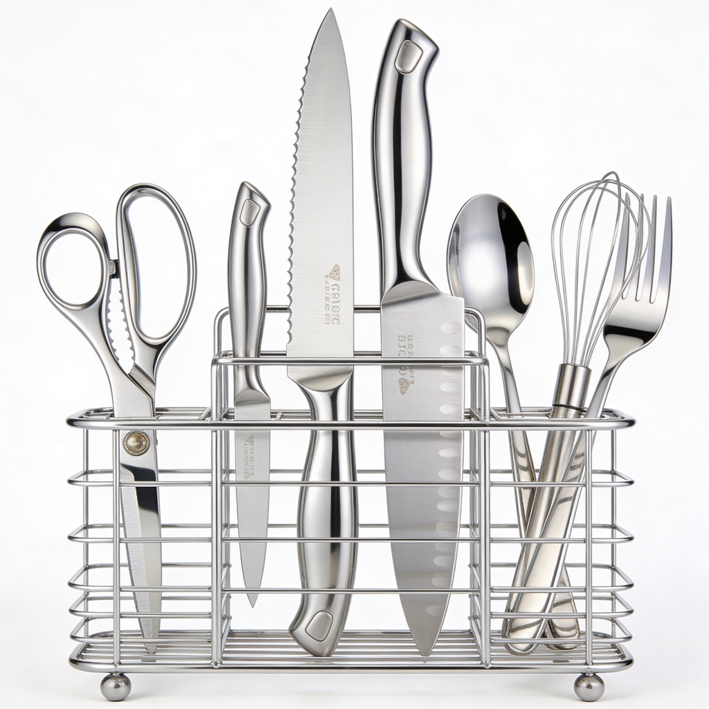 ChapmanCooks 5-Piece Stainless Steel Kitchen Gadget Set - Includes Can Opener, Pizza Cutter, Garlic Press, Ice Cream Scoop, Vegetable Peeler, and Storage Organizer