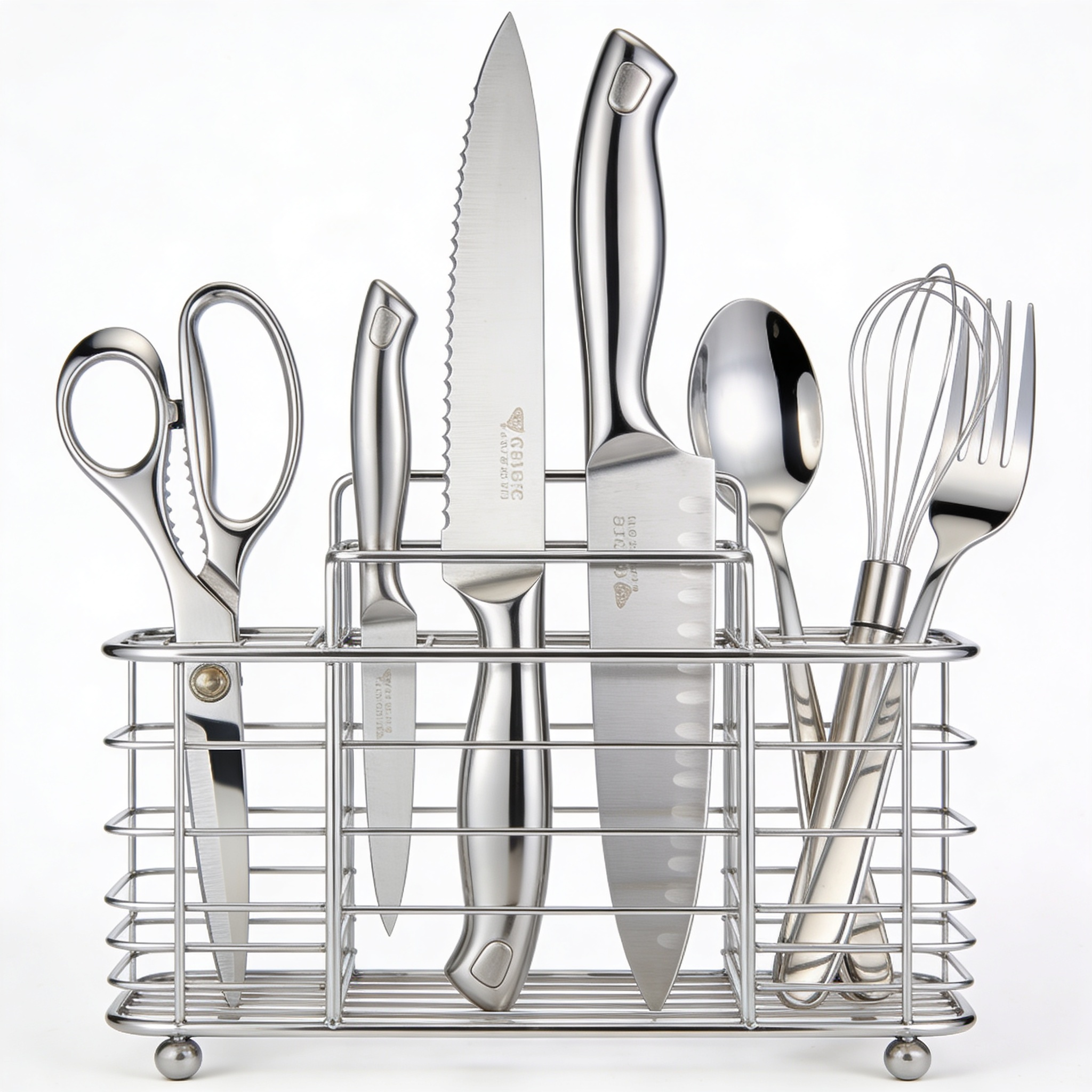ChapmanCooks 5-Piece Stainless Steel Kitchen Gadget Set - Includes Can Opener, Pizza Cutter, Garlic Press, Ice Cream Scoop, Vegetable Peeler, and Storage Organizer