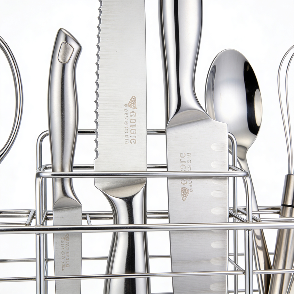 ChapmanCooks 5-Piece Stainless Steel Kitchen Gadget Set - Includes Can Opener, Pizza Cutter, Garlic Press, Ice Cream Scoop, Vegetable Peeler, and Storage Organizer