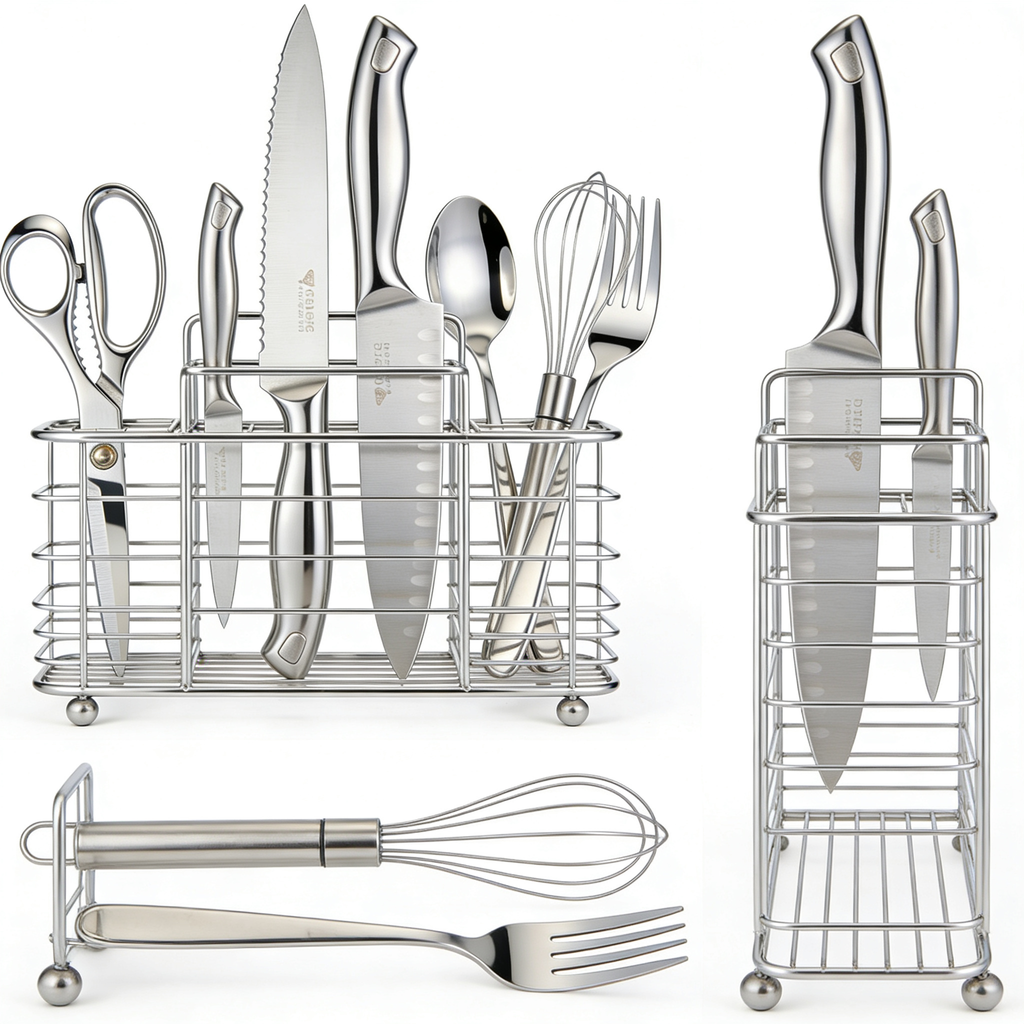 ChapmanCooks 5-Piece Stainless Steel Kitchen Gadget Set - Includes Can Opener, Pizza Cutter, Garlic Press, Ice Cream Scoop, Vegetable Peeler, and Storage Organizer