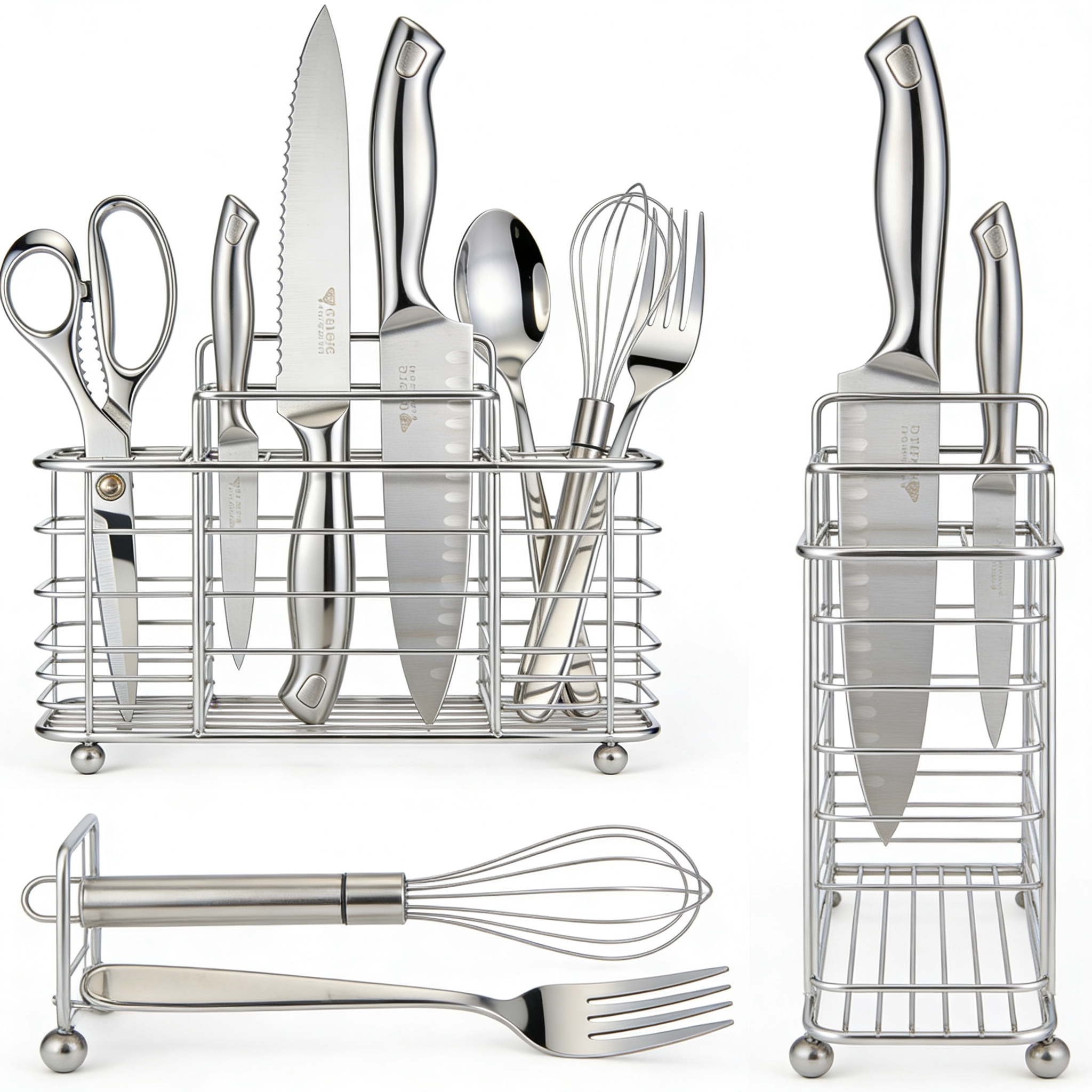 ChapmanCooks 5-Piece Stainless Steel Kitchen Gadget Set - Includes Can Opener, Pizza Cutter, Garlic Press, Ice Cream Scoop, Vegetable Peeler, and Storage Organizer